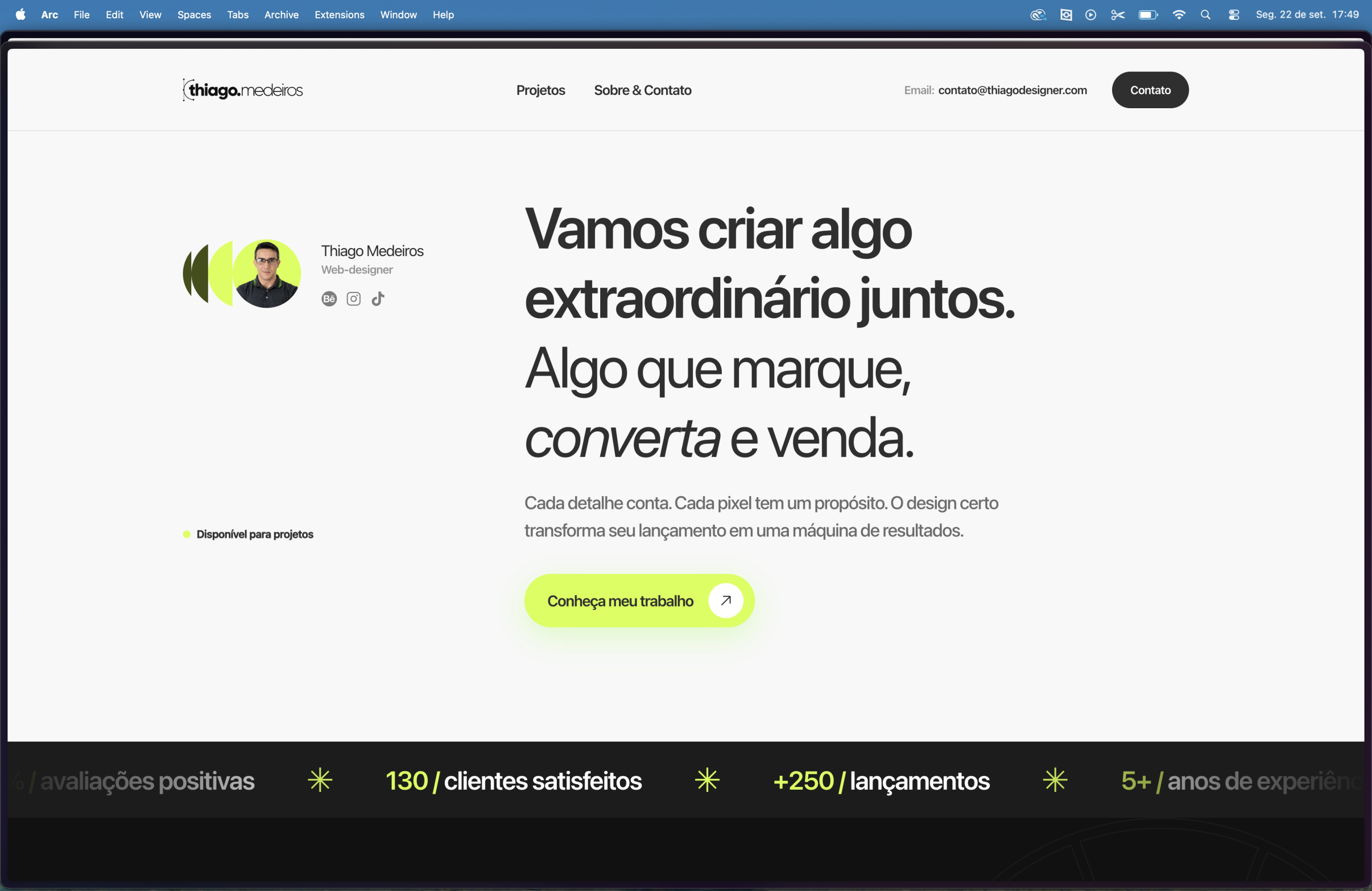 Modelo de site para portfólio